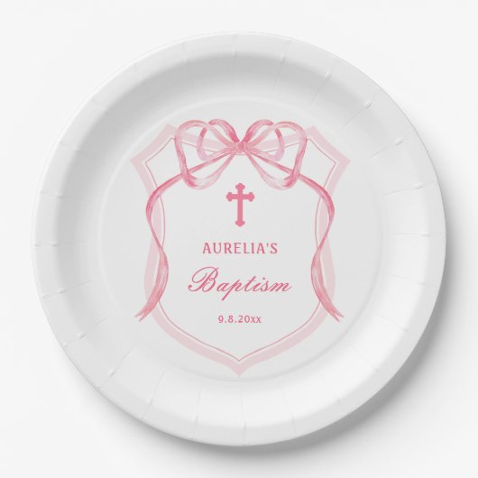 Pink Bow Crest doop Papieren Bordje (Voorkant)