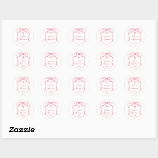 Pink Bow Crest doop Ronde Sticker (Vel)