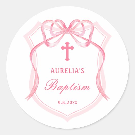 Pink Bow Crest doop Ronde Sticker (Voorkant)