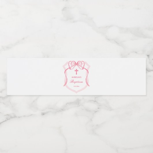 Pink Bow Crest doop Waterfles Etiket (Enkel label)