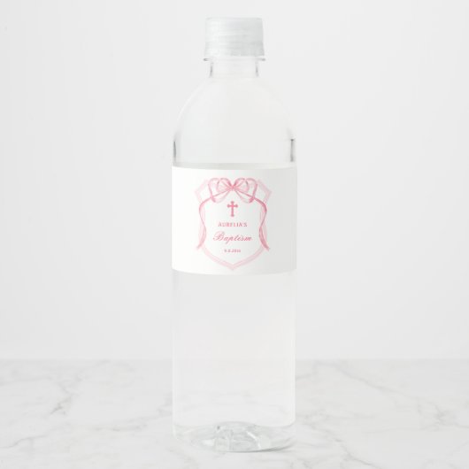 Pink Bow Crest doop Waterfles Etiket (Voorkant)