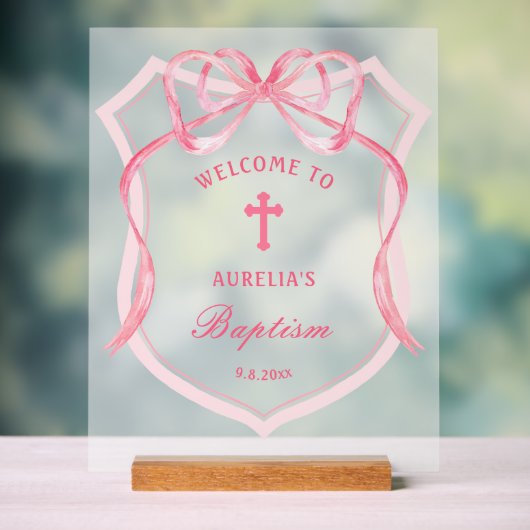 Pink Bow Crest doop welkom Acryl Bord (Neutraal)