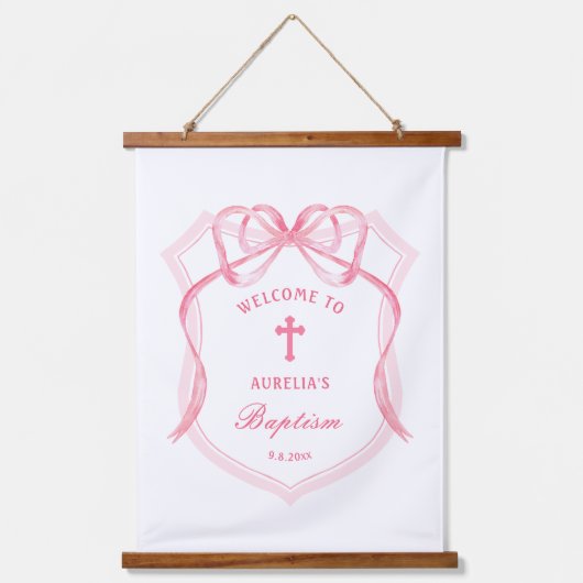 Pink Bow Crest doop welkom Hangend Wandkleed (Voorkant)