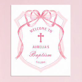 Pink Bow Crest doop welkom Poster