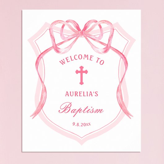Pink Bow Crest doop welkom Poster
