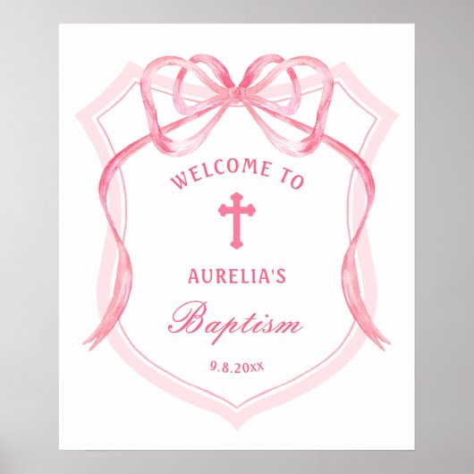 Pink Bow Crest doop welkom Poster (Voorkant)