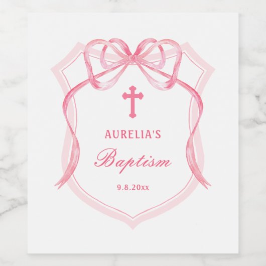 Pink Bow Crest doop Wijn Etiket (Enkel label)