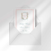 Pink Bow Crest Monogram Baby Shower Kaart