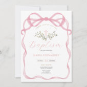 Pink Bow Cross Wildflowers doop Kaart (Voorkant)