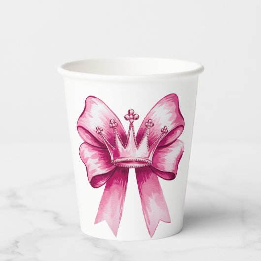 Pink Bow & Crown Baby shower Papieren Bekers (Achterkant)