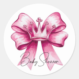 Pink Bow & Crown Baby shower Ronde Sticker