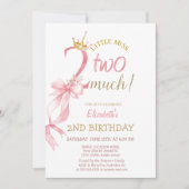 Pink Bow Crown Flowers Striped 2nd Birthday  Kaart (Voorkant)