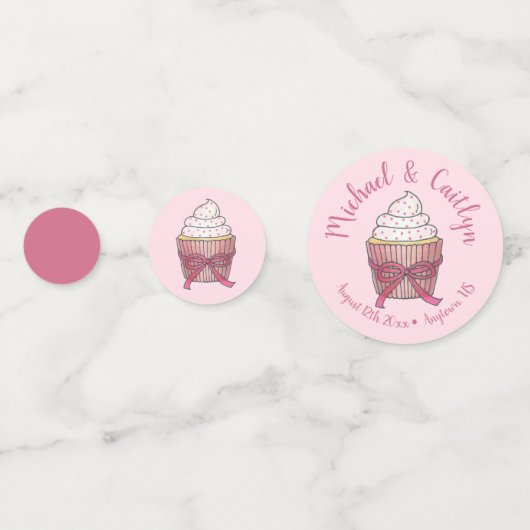 Pink Bow Cupcake Love Cake Wedding Programme Confetti (Voorkanten)