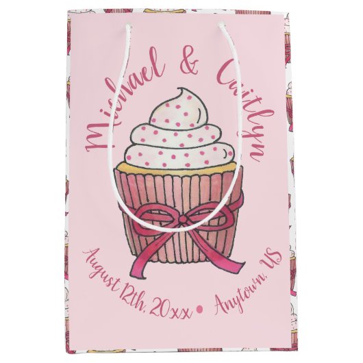Pink Bow Cupcake Love Cake Wedding Programme Medium Cadeauzakje (Voorkant)