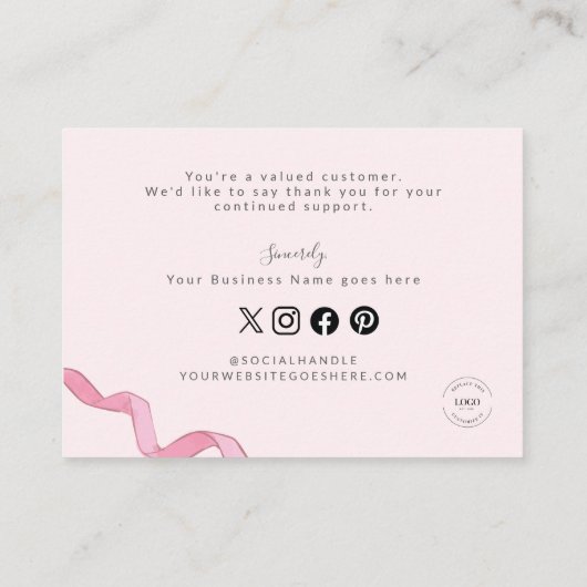 Pink bow Custom business Handlettering Visitekaartje (Achterkant)