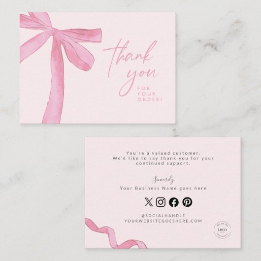 Pink bow Custom business Handlettering Visitekaartje (Voorkant / Achterkant)