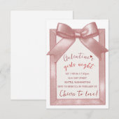 Pink Bow Custom Galentine's Party Invitation RSVP Kaartje (Voorkant / Achterkant)