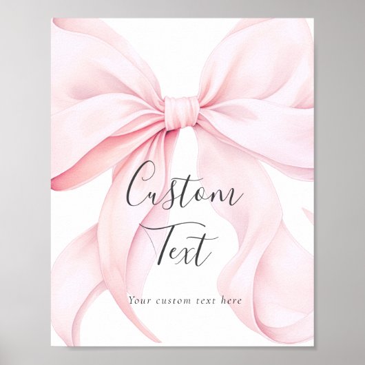 Pink Bow Custom Text Table Sign Poster (Voorkant)