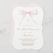  pink bow design First Holy Communion girl Kaart (Voorkant / Achterkant)
