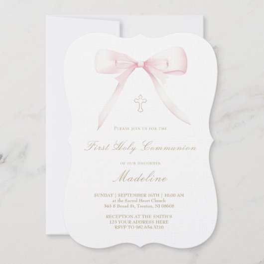  pink bow design First Holy Communion girl Kaart (Voorkant)