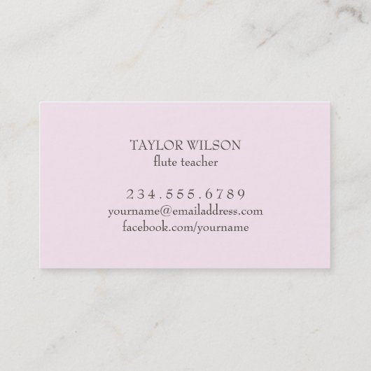 Pink Bow Design fluit leraar Visitekaartje (Achterkant)