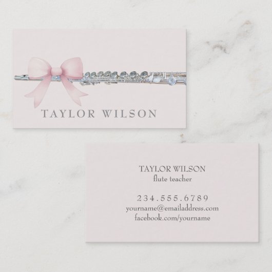 Pink Bow Design fluitist Visitekaartje (Voorkant / Achterkant)