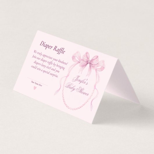 Pink Bow Diaper Raffle Card for Baby Shower Kaart (Voorkant)