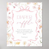 Pink Bow Diaper raffle Wildflower Baby shower Poster (Voorkant)