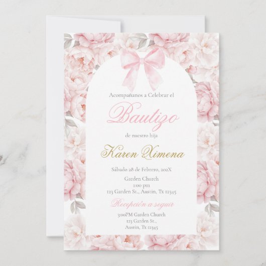 Pink Bow doop Spaans Kaart (Voorkant)