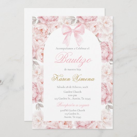 Pink Bow doop Spaans Kaart (Voorkant / Achterkant)