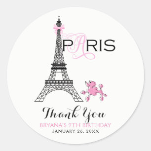 Pink Bow Eiffel Tower Paris France Poodle Party Ronde Sticker