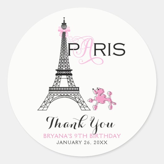 Pink Bow Eiffel Tower Paris France Poodle Party Ronde Sticker (Voorkant)