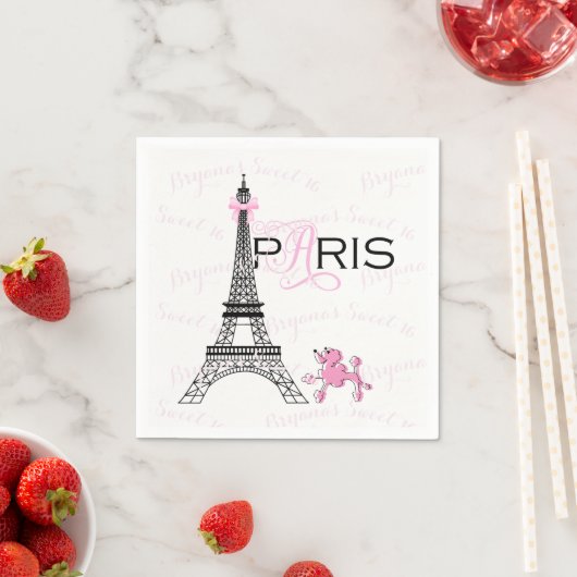 Pink Bow Eiffel Tower Paris France Poodle Party Servetten (Insitu)