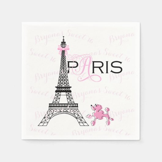 Pink Bow Eiffel Tower Paris France Poodle Party Servetten (Voorkant)