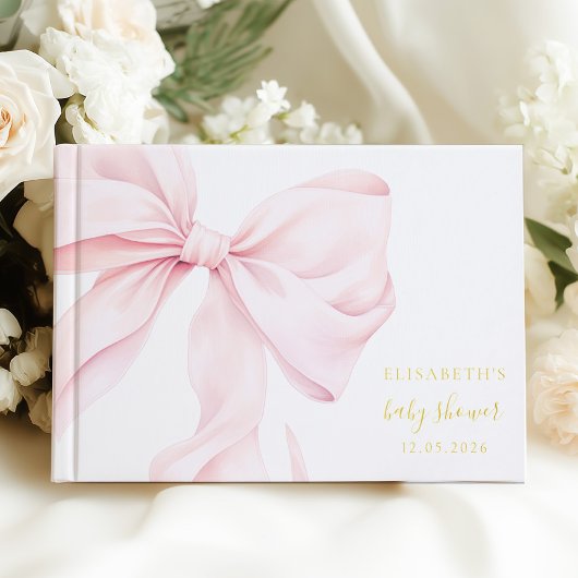 Pink Bow Elegant Baby Shower Gold Gastenboek