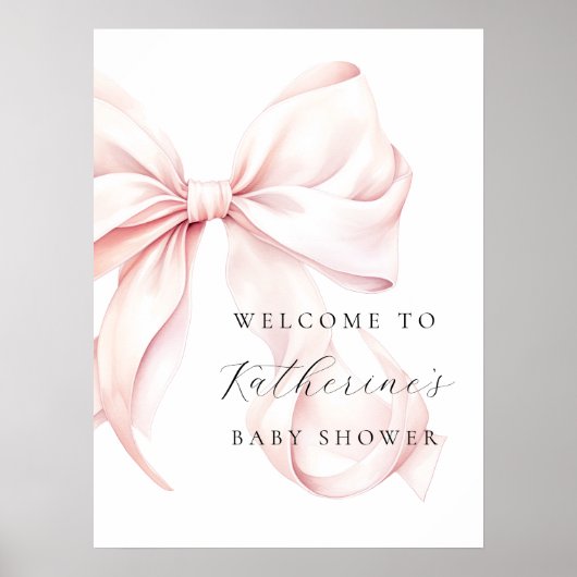 Pink Bow Elegant Baby shower Welkomstbord Poster (Voorkant)