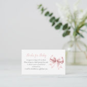 Pink Bow Elegant Blush Baby shower Boeken voor Bab Informatiekaartje (Staand voorkant)