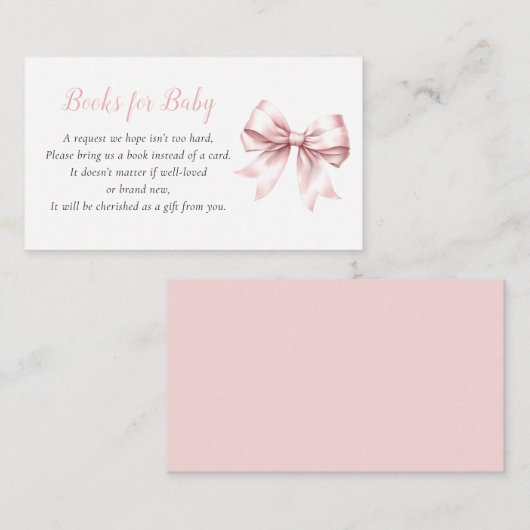 Pink Bow Elegant Blush Baby shower Boeken voor Bab Informatiekaartje (Voorkant / Achterkant)