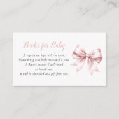 Pink Bow Elegant Blush Baby shower Boeken voor Bab Informatiekaartje (Voorkant)