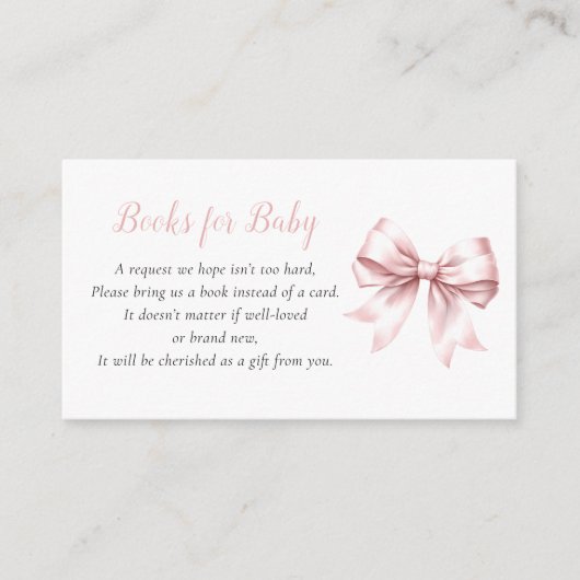 Pink Bow Elegant Blush Baby shower Boeken voor Bab Informatiekaartje (Voorkant)
