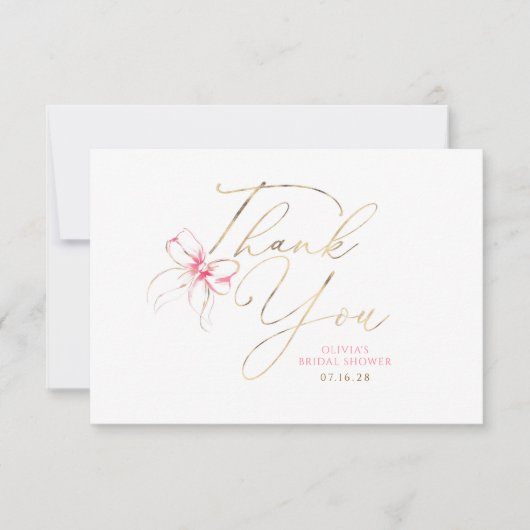 Pink Bow Elegant Chic Whimsical Thank You Card Bedankkaart (Voorkant)