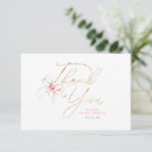 Pink Bow Elegant Chic Whimsical Thank You Card Bedankkaart (Staand voorkant)