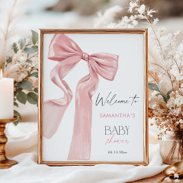 Pink Bow Elegant Coquette Baby shower Welkom Poster