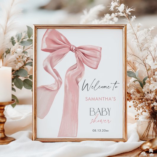 Pink Bow Elegant Coquette Baby shower Welkom Poster