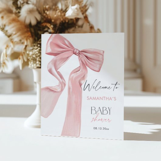 Pink Bow Elegant Coquette Baby shower Welkom Reclamebord Met Voetstuk