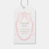 Pink Bow Elegant Dank je Meisje Baby shower Cadeaulabel (Voorkant)