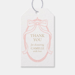Pink Bow Elegant Dank je Meisje Baby shower Cadeaulabel