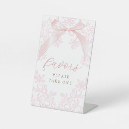 pink bow elegant favors sign reclamebord met voetstuk