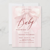 Pink bow elegant girl baby shower kaart (Voorkant)