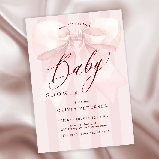 Pink bow elegant girl baby shower kaart